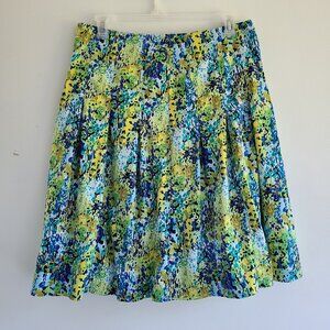 Talbots Factory Floral Print Pleated Skirt 14 Blue Green Office Lined